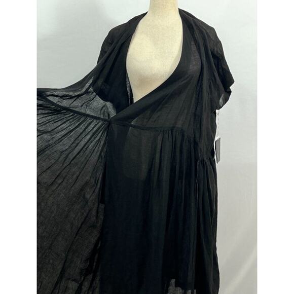 ARTS & SCIENCE Sz 1 Black Linen Oversize Ethnic Gathered Wrap Dress NWT Japan - Picture 6 of 12
